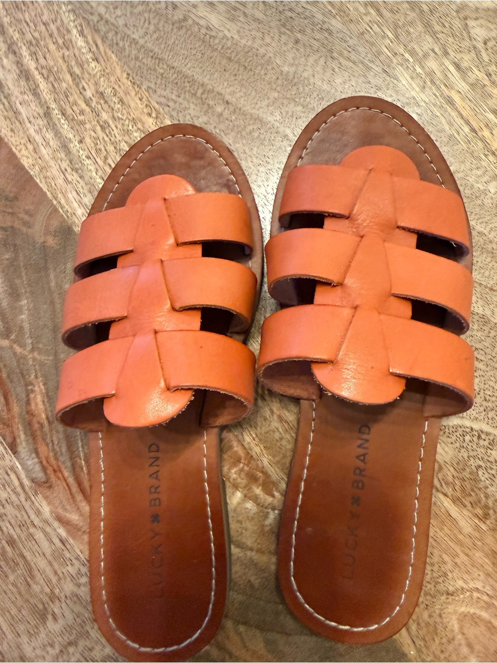 Lucky Brand Women’s Orange Woven Leather Slide Sandals